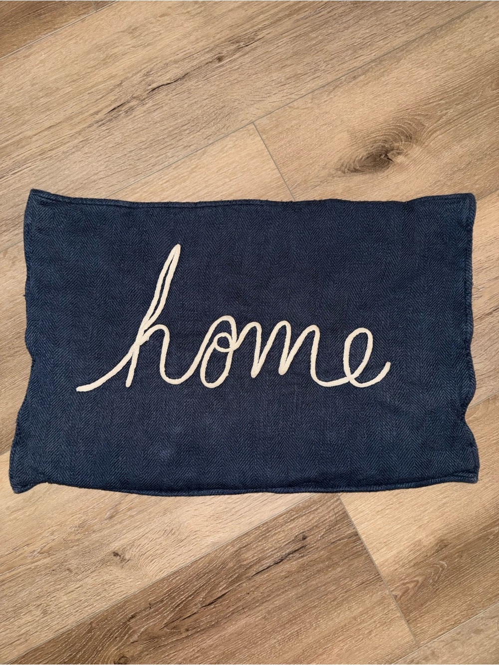Pottery Barn Navy Blue White Embroidered Home Lumbar Pillow Cover 16” X 24”